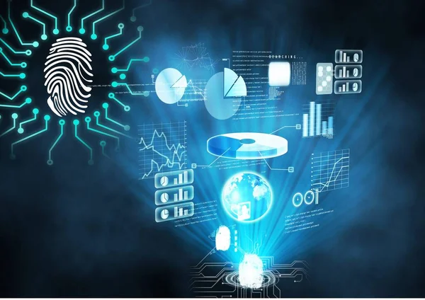Escáner Biométrico Huellas Dactilares Sobre Interfaz Digital Con Procesamiento Datos —  Fotos de Stock