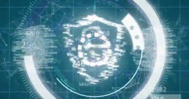 Kapsam taramasının animasyonu ve yeşil arkaplanda değişen rakamlar. dijital arayüz, bağlantı ve iletişim konsepti dijital olarak oluşturulmuş video.