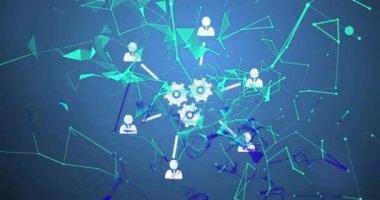 Mavi arkaplanda dijital simge ağı ve bağlantı ağının animasyonu. dijital arayüz, bağlantı ve iletişim konsepti dijital olarak oluşturulmuş video.