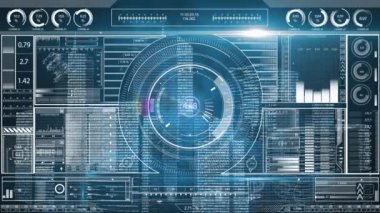 Veri işleme ve sistem analizi ile ekranların animasyonu. dijital arayüz, küresel bağlantı ve dijital olarak oluşturulan iletişim konsepti.