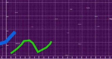 Şebeke ağındaki değişen sayılara karşı mor arkaplan karşısında birden fazla grafik. küresel finans ve bilgisayar arayüzü kavramı