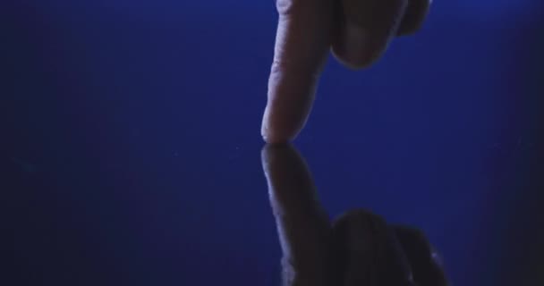 Animación Del Dedo Del Hombre Tocando Pantalla Interactiva Con Red — Vídeo de stock