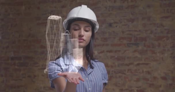 Animation Modèle Interactif Ville Tournant Sur Main Femme Architecte Concept — Video