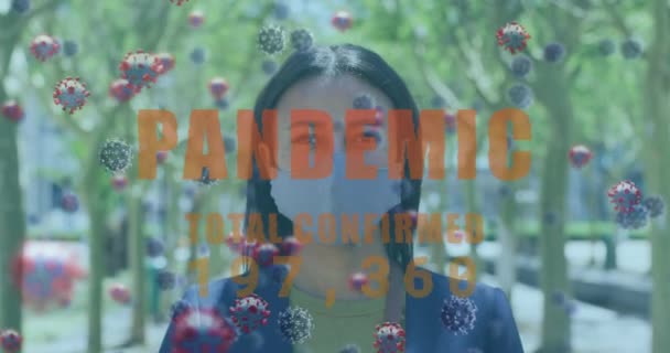 Animacja Pandemii Potwierdziła Tekstów Cyfr Kobiecie Masce Globalna Pandemia Koncepcja — Wideo stockowe