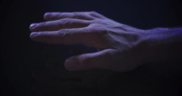 Animation Man Hand Touching Interactive Screen Reading Fingerprints Medical Data — Stock Video