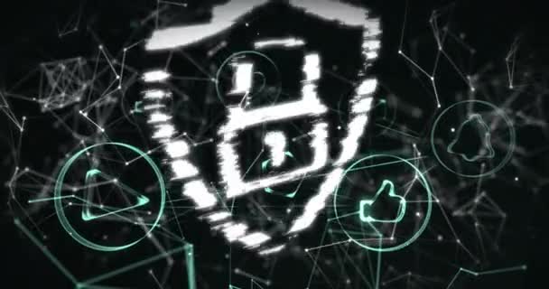 Animation Eines Online Sicherheitsschlosses Mit Digitalen Symbolen Und Netzwerken Von — Stockvideo