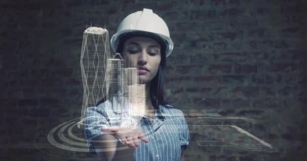 Animation Interactive Model City Spinning Hand Female Architect Global Industry — Stock Video