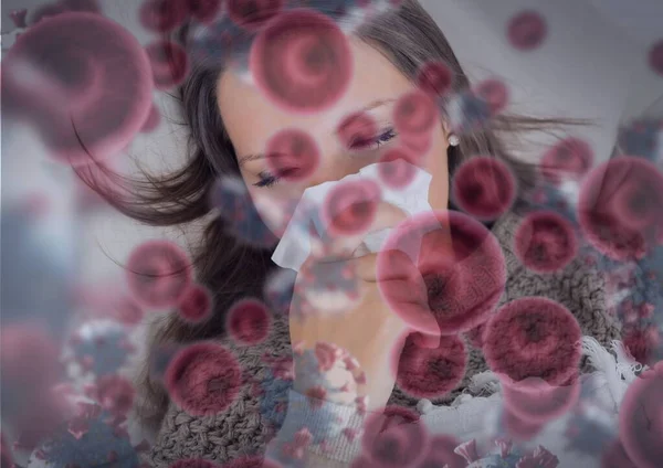 Склад Червоних Кров Яних Тілець Над Хворою Жінкою Дме Носом — стокове фото