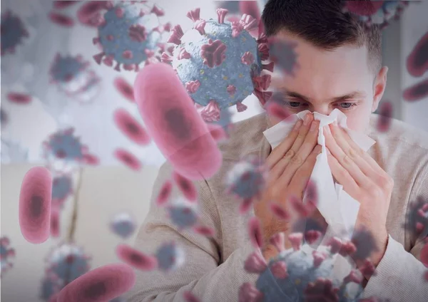 Komposisi Kovid Sel Lebih Dari Orang Sakit Meniup Hidungnya Pandemi — Stok Foto