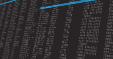 Gri ve mavi bilgisayar ekranında veri işleme animasyonu. küresel teknoloji, programlama ve hesaplama konsepti dijital olarak oluşturulmuş video.