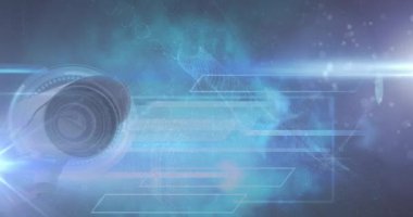 Dijital çevrimiçi güvenlik kilidinin animasyonu ve mavi arkaplanda bağlantılar ağı. dijital arayüz, küresel bağlantı ve dijital olarak oluşturulan iletişim konsepti.