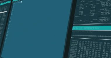 Bilgisayar ekranlarında veri işleme animasyonu. küresel teknoloji veri işleme ve hesaplama kavramı dijital olarak oluşturulmuş video.