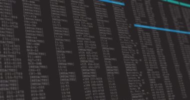 Gri ve mavi bilgisayar ekranında veri işleme animasyonu. küresel teknoloji veri işleme ve hesaplama kavramı dijital olarak oluşturulmuş video.