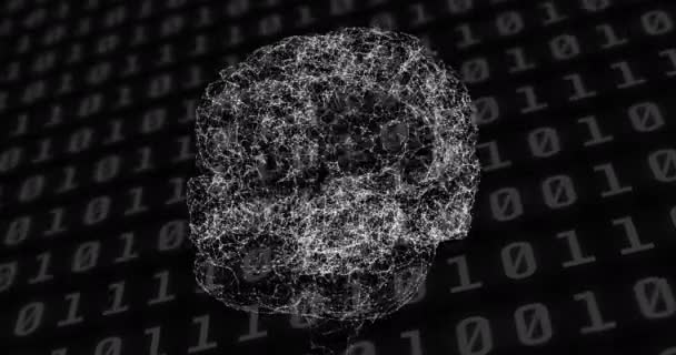 Вращение Человеческого Мозга Против Бинарного Кодирования Обработки Данных Черном Фоне — стоковое видео