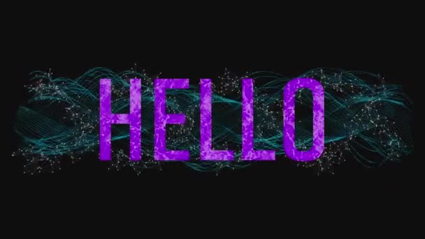 緑色の輝くDna鎖の上に紫色の文字でハローテキストのアニメーション レトロビデオゲームのコンセプトデジタル生成ビデオ — ストック動画