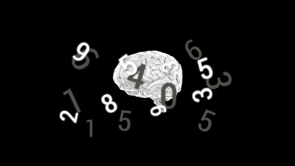 Кілька Змінних Чисел Проти Обертання Людського Мозку Чорному Тлі Медичні — стокове відео