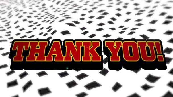 Animation Thank You Text Red Letters Black Square Pattern Waving — Stock Video
