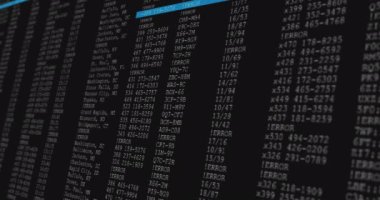 Siyah ve mavi bilgisayar ekranında veri işleme animasyonu. küresel teknoloji, programlama ve hesaplama konsepti dijital olarak oluşturulmuş video.