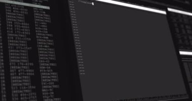 Gri bilgisayar ekranlarında veri işleme animasyonu. küresel teknoloji veri işleme ve hesaplama kavramı dijital olarak oluşturulmuş video.