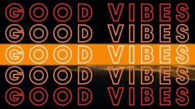 İyi titreşimlerin animasyonu, turuncu şeritli, siyah üzerine siyah dalgalı ağlar çizerek tekerrür ediyor. Retro video oyunu konsepti dijital olarak oluşturuldu.