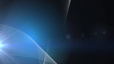 Mavi arka planda parlayan ışıkların üzerinde dönen beyaz ağ animasyonu. dijital arayüz, küresel bağlantı ve dijital olarak oluşturulan iletişim konsepti.