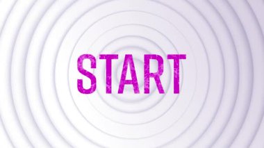 Beyaz daireler üzerinde mor harflerle başlayan metnin animasyonu. Retro video oyunu konsepti dijital olarak oluşturuldu.