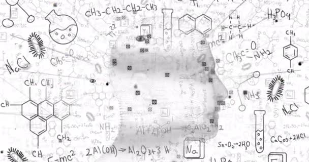 Ludzka Głowa Obracająca Się Struktury Chemiczne Formuły Białym Tle Koncepcja — Wideo stockowe