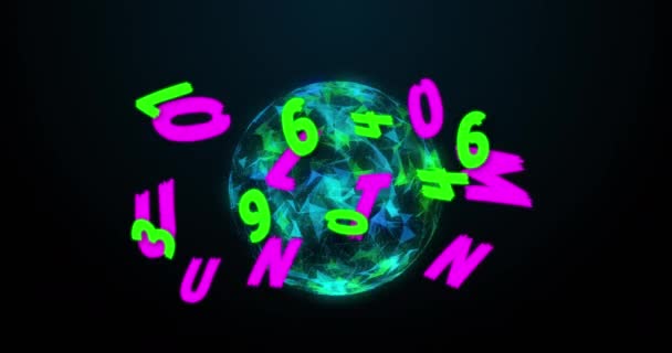 Multiple Changing Numbers Alphabets Spinning Globe Network Connections Konsep Jaringan — Stok Video