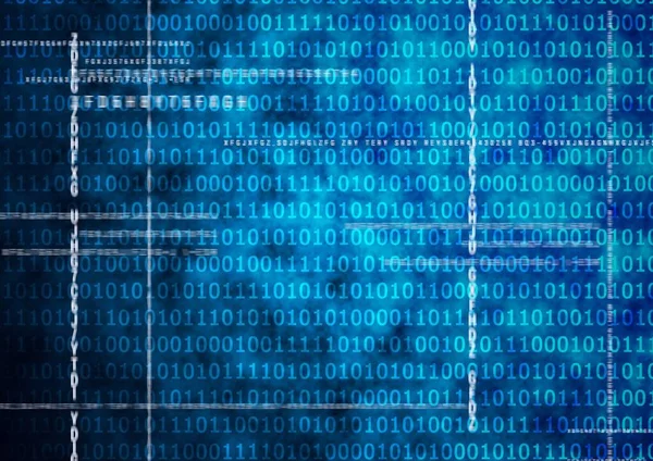Samenstelling Van Binaire Codering Verwerking Blauwe Achtergrond Online Cyber Security — Stockfoto