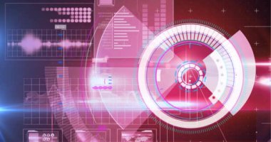 Pembe parlayan arka planda tarama ve veri işleme animasyonları. dijital arayüz, kimlik ve teknoloji konsepti dijital olarak oluşturulmuş video.