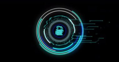 Siyah arka planda mavi neon yuvarlak tarayıcının üzerinde güvenlik kilidi simgesi var. siber güvenlik ve bilgisayar arayüzü teknolojisi kavramı