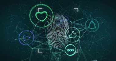 Biyometrik parmak izi tarayıcısı üzerinden dijital simge ağı ile bağlantı ağı. küresel ağ ve bilgisayar arayüzü teknolojisi kavramı