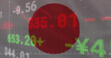 Japonya bayrağı üzerine kaydedilen finansal istatistiklerin animasyonu. küresel finans ve iş konsepti dijital olarak oluşturulmuş video.