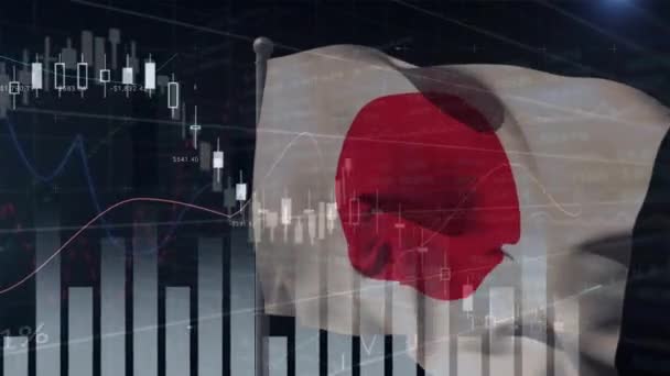 Animering Finansiell Statistik Över Japanernas Flagga Globala Finanser Och Affärsidé — Stockvideo
