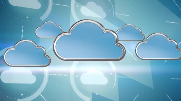 Bulutların Dijital Animasyonları Mavi Arkaplandaki Bulut Ağına Karşı Yüzüyor Bulut — Stok video