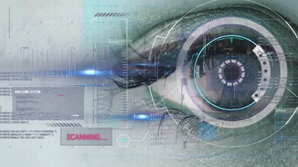 范围动画扫描和分析处理对女性眼睛的影响 数字接口 全球连接和通信概念数字生成视频 — 图库视频影像