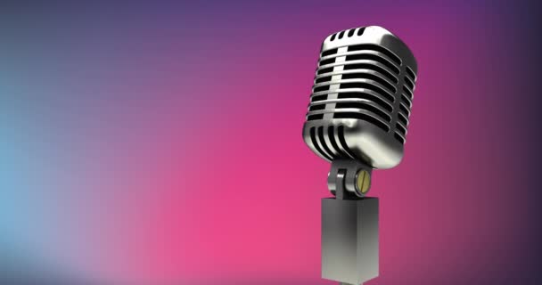 Digitale Animatie Van Microfoon Tegen Roze Blauwe Achtergrond Muziek Technologie — Stockvideo