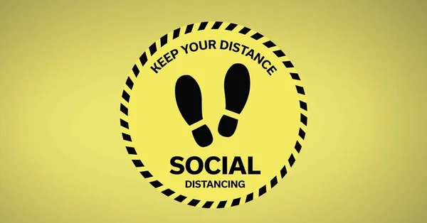 Ilustración Mantener Distancia Distanciamiento Social Huellas Signo Fondo Amarillo Covid —  Fotos de Stock