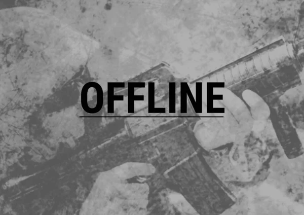 Digitaalisesti Luotu Kuva Offline Tekstistä Aseistettua Sotilasta Vastaan Sosiaalisen Median — kuvapankkivalokuva