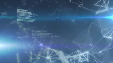 Mavi arkaplandaki ışık noktasıyla bağlantı ve veri işleme ağı. bilgisayar arayüzü ve teknoloji kavramı