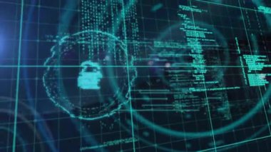 Çevrimiçi güvenlik kilidinin animasyonu, tarama alanı ve veri işleme sistemi devrede. dijital arayüz, bağlantı ve iletişim konsepti dijital olarak oluşturulmuş video.