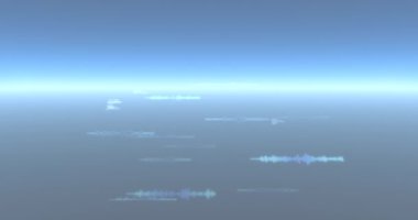 Parlak mavi arkaplanda veri işleme ve kaydedilen parçacıkların canlandırması. dijital arayüz, küresel bağlantı ve dijital olarak oluşturulan iletişim konsepti.