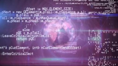 Profil simgeleri üzerinden veri işlemenin dijital animasyonu mor arkaplandaki dönen dünyaya karşı. Sosyal medya ağı ve teknoloji kavramı