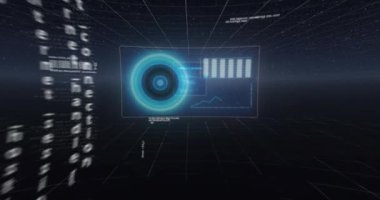 Ekranlarda tarama, istatistik kaydı ve veri işleme animasyonları. dijital arayüz, küresel bağlantı ve dijital olarak oluşturulan iletişim konsepti.