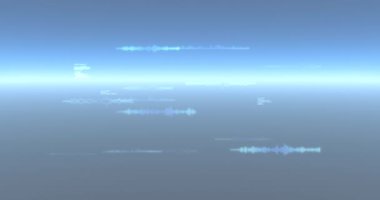 Parlak mavi arkaplanda veri işleme ve kaydedilen parçacıkların canlandırması. dijital arayüz, küresel bağlantı ve dijital olarak oluşturulan iletişim konsepti.