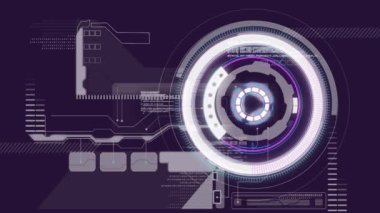 Veri işleme ile dijital arayüz, siyah arkaplandaki yuvarlak tarayıcıya karşı. bilgisayar arayüzü ve teknoloji kavramı