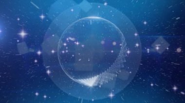 Mavi arka planda dünya üzerinde ışık ve parlayan yıldızlar. bilgisayar arayüzü ve teknoloji kavramı