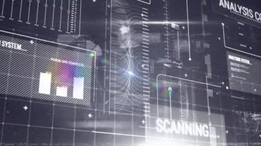 Parlayan ışıkla ekranlarda veri işleme animasyonu. dijital arayüz, kimlik ve teknoloji konsepti dijital olarak oluşturulmuş video.