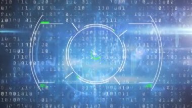 Mavi arkaplanda ışık ve ikili kodlama veri işleme noktalarını tarıyorum. siber güvenlik ve teknoloji kavramı