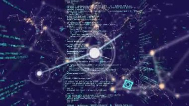 Mavi arkaplanda veri işlemeye karşı bağlantı ağının dijital animasyonu. bilgisayar arayüzü ve teknoloji kavramı